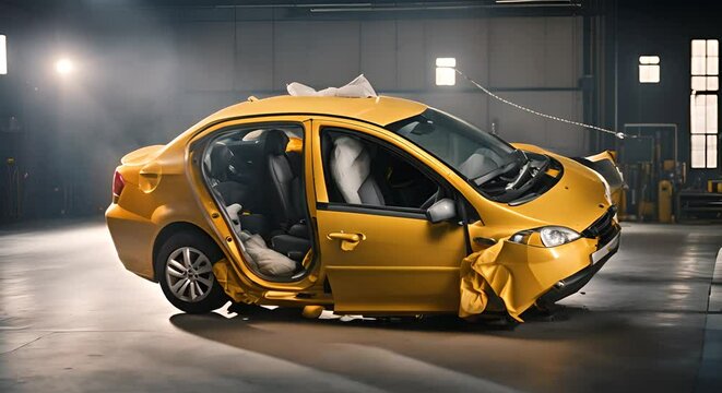 Car in a car crash test.