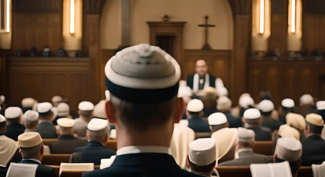 Jewish religious with the kippah in the synagogue.