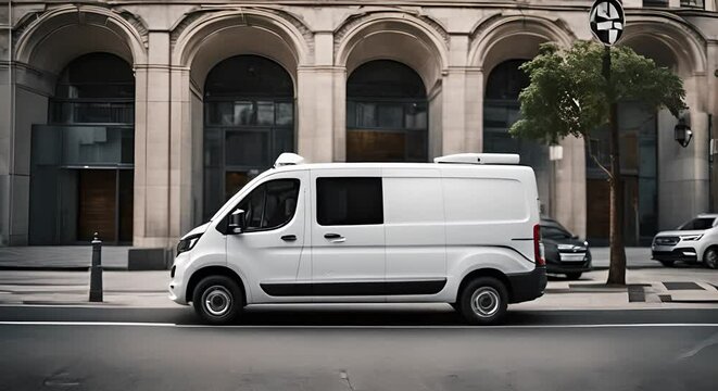 White delivery van in the city.