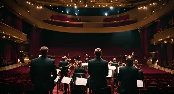 Symphonic band in an auditorium playing music.