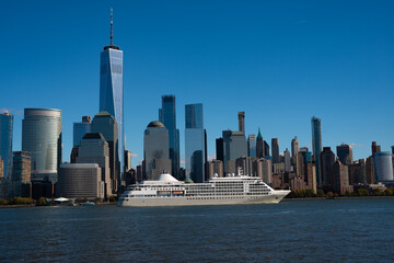 Obraz premium New York, United States. Panorama view of New York city skyline in Midtown Manhattan. USA, NYC, NY, Manhattan. American big city. Lower Manhattan skyline. New York from New Jersey.