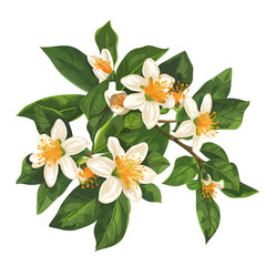 Obraz premium White Jasmin flower with green leaves on white background