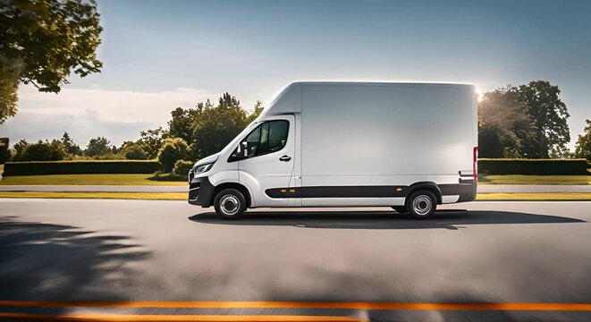 White delivery van in the city.