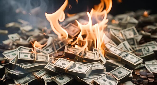 Pile of money burning.