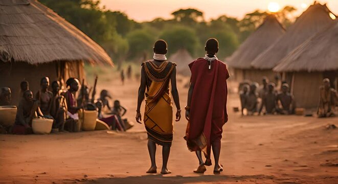 African tribe in an African village.