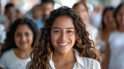 Fototapeta premium Woman smiling in a crowd