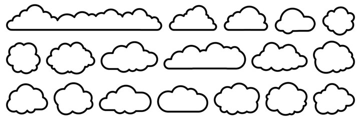 Set of cartoon cloud line in a flat design. White cloud collection.	