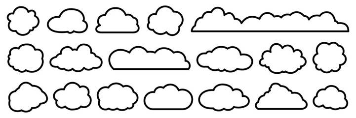 Set of cartoon cloud line in a flat design. White cloud collection.	
