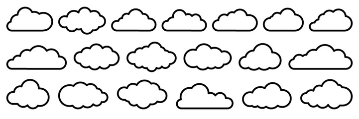 Set of cartoon cloud line in a flat design. White cloud collection.	