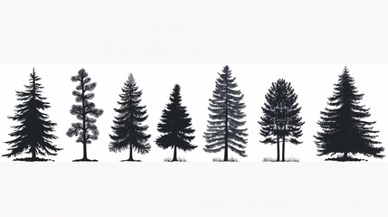 Fototapeta premium Pine Tree Silhouettes, Vector Illustration