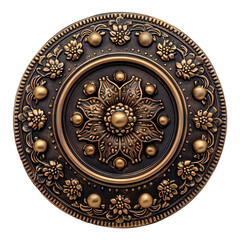 Obraz premium Ornate circular golden floral medallion with intricate design on transparent background