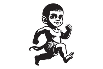 Silhouette of a Baby running fast. Vector speed illustration
