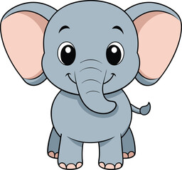 Cute Elephant Cartoon Vector Icon illustration On White Background.