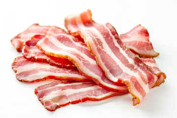 Obraz premium sliced raw bacon isolated on white background