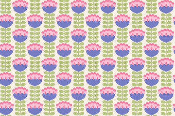 pastel floral seamless pattern, folk flowers