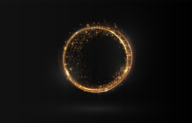 Vector light line effect of golden circle. Luminous fire trail on a transparent background. Light round line with an advantage effect. Golden dust circle light png.	
