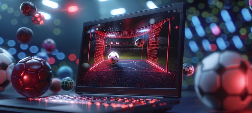 The laptop with soccer hologram - Powered by Adobe