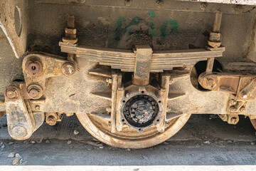 Steam locomotive in very bad condition, completely rusty and abandoned on the unused tracks at Uşak Rail way station.