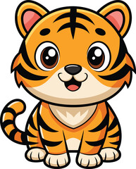 Cute Tiger Cartoon Vector Icon illustration On White Background.