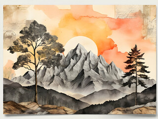 autumn forest landscape mountain, sky, snow, landscape, clouds, winter, nature, mountains, cloud, fog, ice, view, cold,Ai generated 