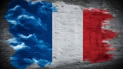 Street art piece feauturing the France Flag, murales, graffiti on the wall