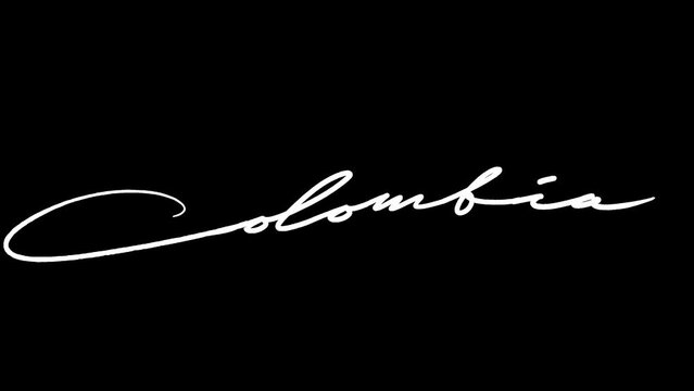 The writing of the words Colombia is animated frame by frame. Video uses transparent background, alpha channel.
