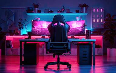 Gaming setup, flat design, side view, eSports theme