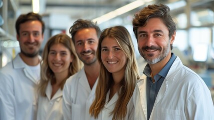 Fototapeta premium Diverse Team of Multiracial and Multi-gender Colleagues Smiling at Camera in Spacious Office Background, Representing Inclusion, Unity, and Professional Collaboration