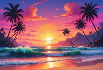 Naklejka premium Tropical Sunset Paradise