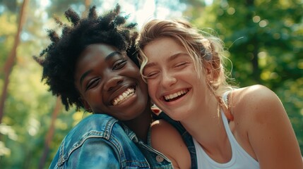 Naklejka premium The joyful friends outdoors