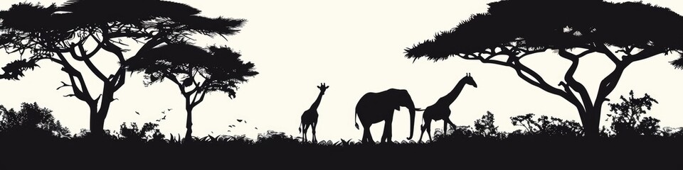 Silhouette Safari. A Serene Scene of African Savanna with Majestic Wildlife
