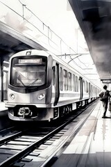 Fototapeta premium AI Image Generator, Scenic Train Journey through Lush Green Landscape