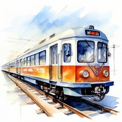 Naklejka premium AI Image Generator, Scenic Train Journey through Lush Green Landscape