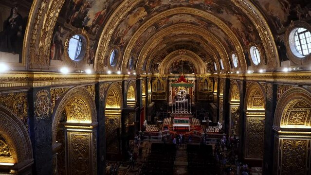 St John's Co-Cathedral Detail of Fresco Ceilings, Gold Walls. Valletta. Malta