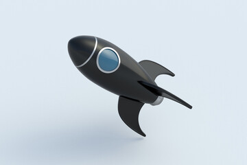 Startup concept. Start new business. Children's games. Galaxy exploration. Tourist travel into space. Modern technologies. Work speed. Toy rocket on gray background. 3d render