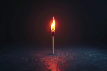 Lit Matchstick with Glowing Flame in Darkness.