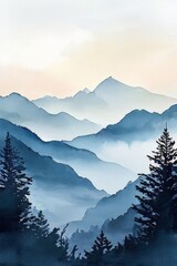 AI Image Generator, Serene Mountain Landscape with River and Trees