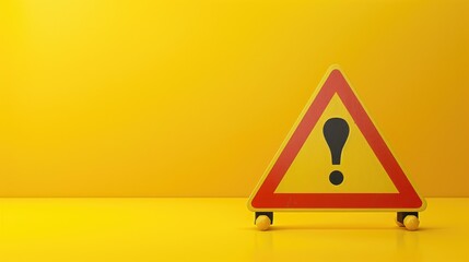 Caution Banner. Yellow Warning Sign with Exclamation Mark for Traffic Safety