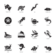 Collection of Aquatic Animals Glyph Icons    © Prosymbols