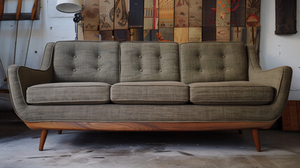 Mid-century modern sofa with wooden legs