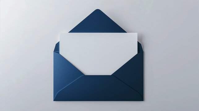 Blank White Card with Blue Paper Envelope Template Mockup for Stationery Design