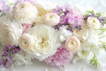 Obraz premium White Hydrangeas and Ranunculus: Beautiful Spring Flowers Perfect for a Wedding