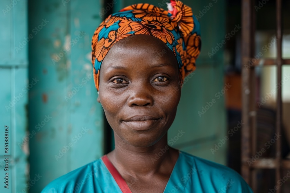 Wall mural portrait of a dedicated female health worker in uniform, suitable for healthcare campaigns, medical 