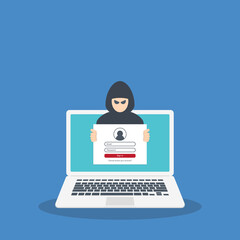 Hacker, cyber criminal looking for password trying to hack security. Credit card, bank account hacking. 