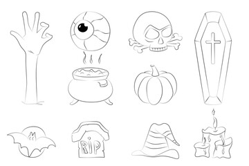 Set of Halloween line icons for your design. Flat and line design. Halloween symbols