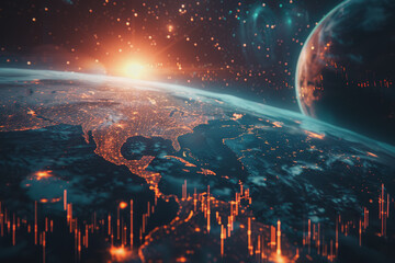 futuristic IMF report analyzing the correlation between events and global market fluctuations