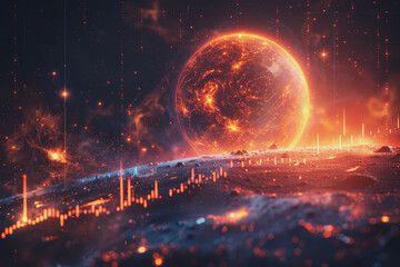 Fototapeta premium futuristic IMF report analyzing the correlation between events and global market fluctuations