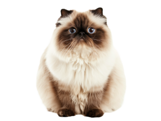 Full body shot of Himalayan cat, sitting,  looking around curiously.