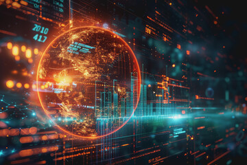 Fototapeta premium futuristic IMF report analyzing the correlation between events and global market fluctuations