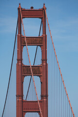 World famous red steel suspension bridge in San Francisco port entrance with Golden Gate State park nature landscape coastal California panoramic beauty scenery